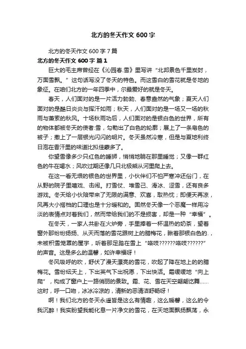 北方的冬天作文600字7篇