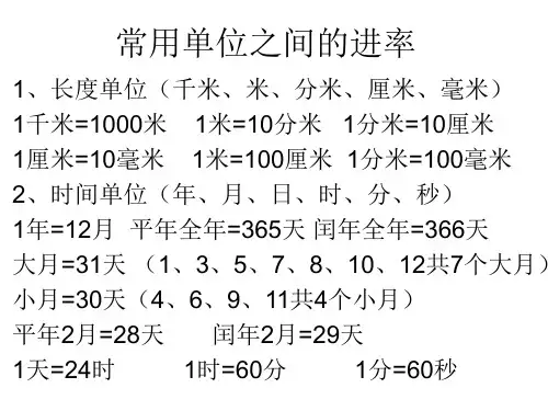 常用单位间的进率