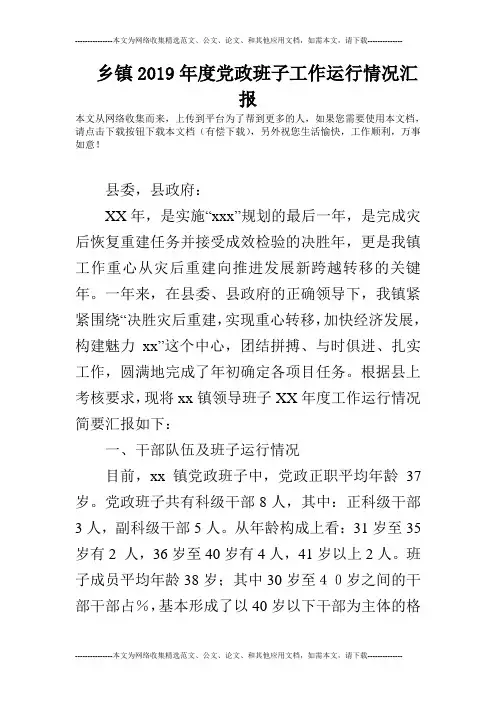 乡镇2019年度党政班子工作运行情况汇报