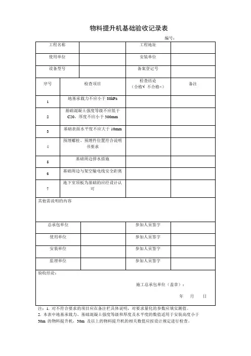 表40 物料提升机基础验收记录表