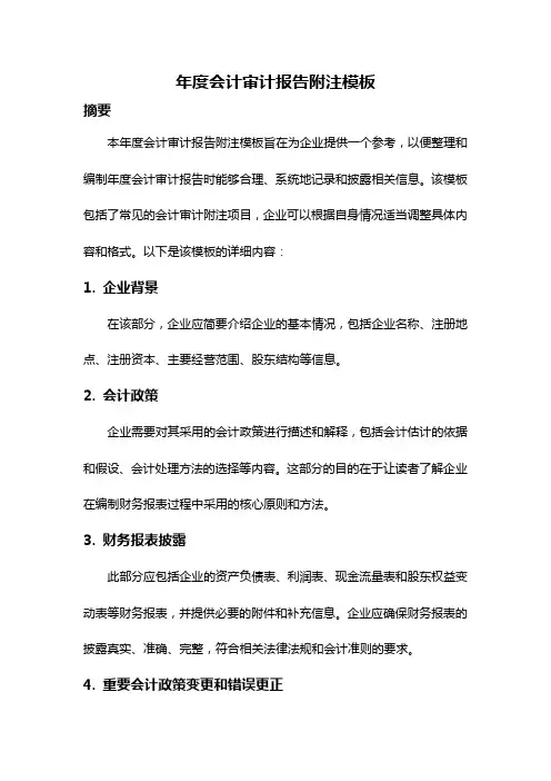 年度会计审计报告附注模板