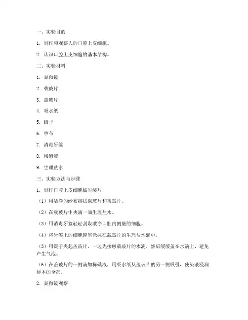 观察人的口腔上皮细胞实验报告