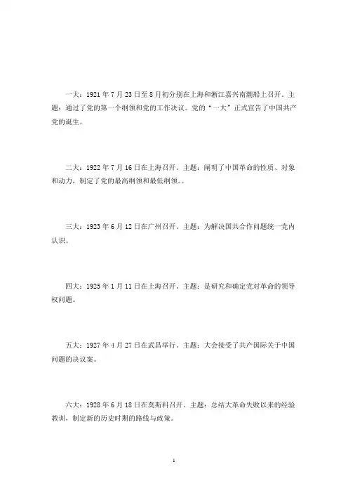 中国共产党历届党代会简介(最新)