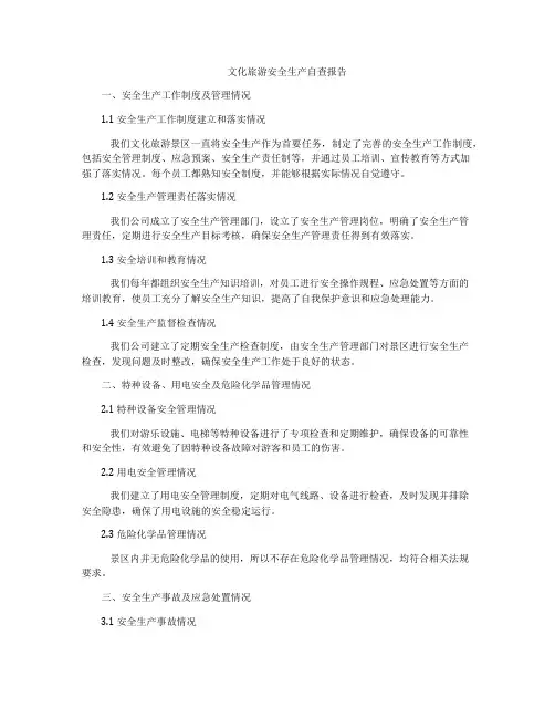 文化旅游安全生产自查报告