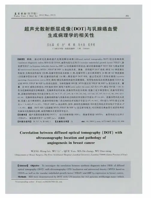 超声光散射断层成像(DOT)与乳腺癌血管生成病理学的相关性