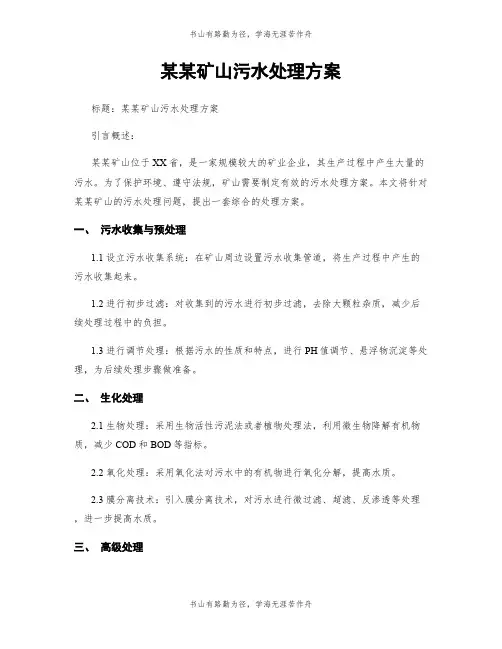 某某矿山污水处理方案