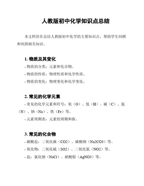 人教版初中化学知识点总结