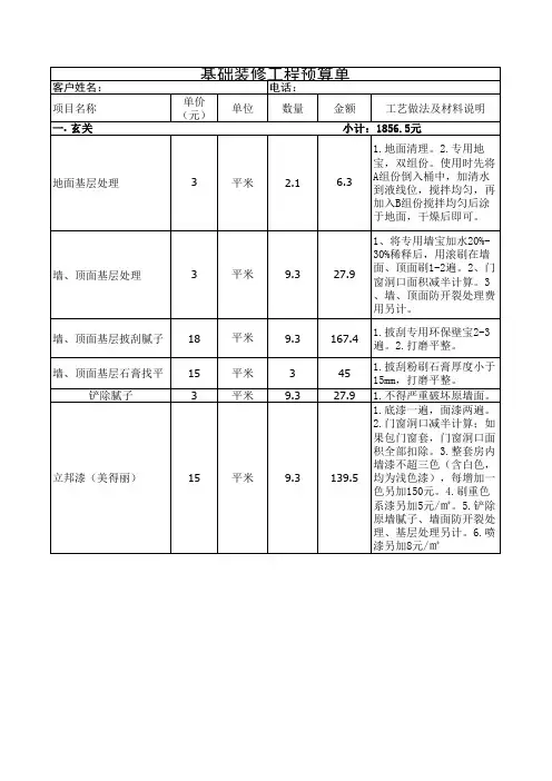 基础装修报价表(小参考)