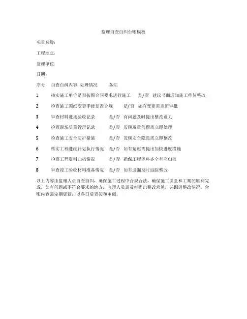 监理自查自纠台账模板