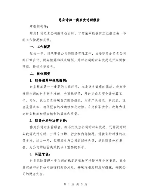 总会计师一岗双责述职报告