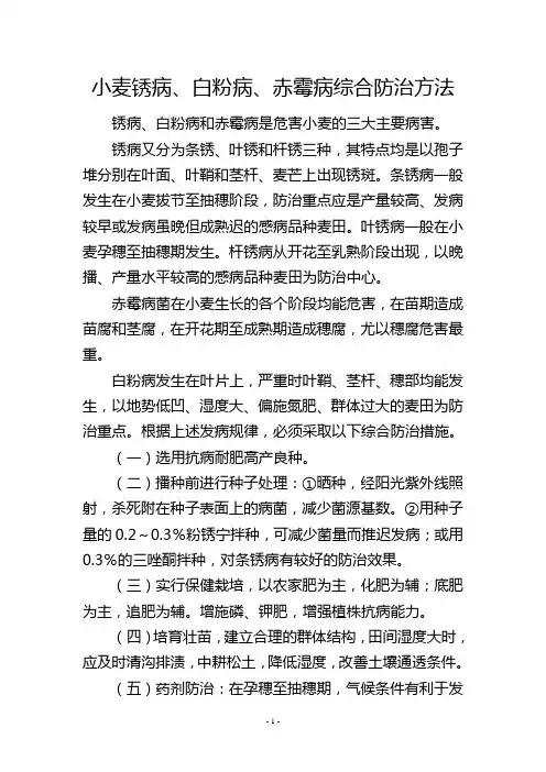 小麦锈病、白粉病、赤霉病综合防治方法