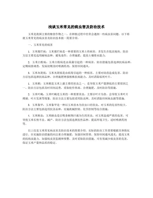 浅谈玉米常见的病虫害及防治技术