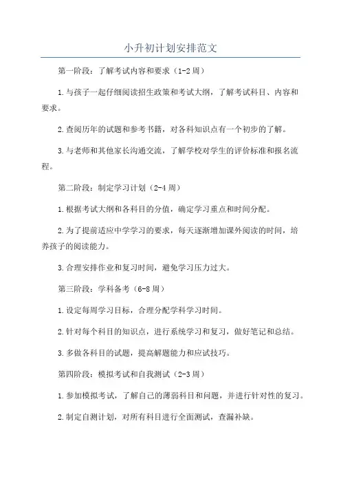 小升初计划安排范文