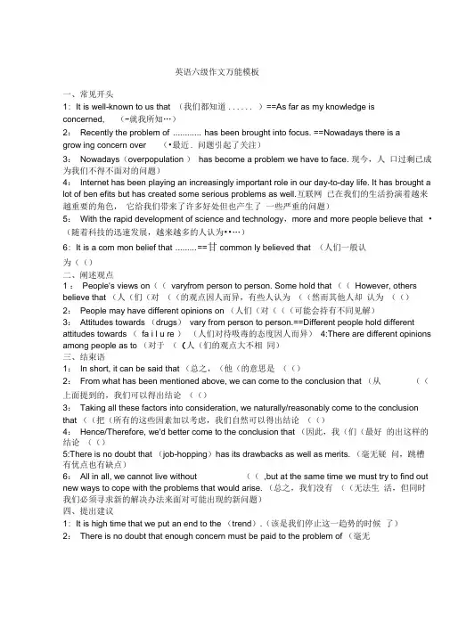 英语六级作文万能模板