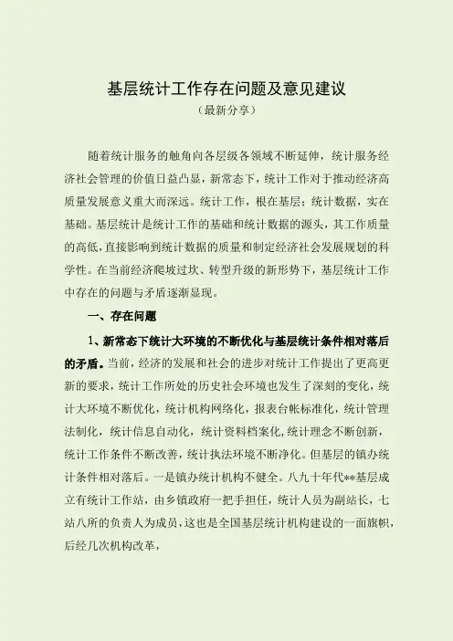 基层统计工作存在问题及意见建议最新分享