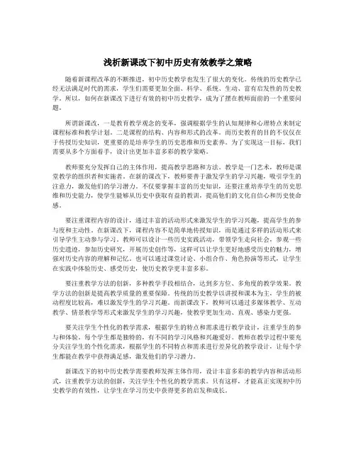 浅析新课改下初中历史有效教学之策略