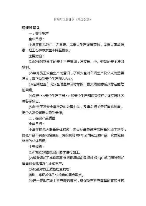 管理层工作计划（精选5篇）