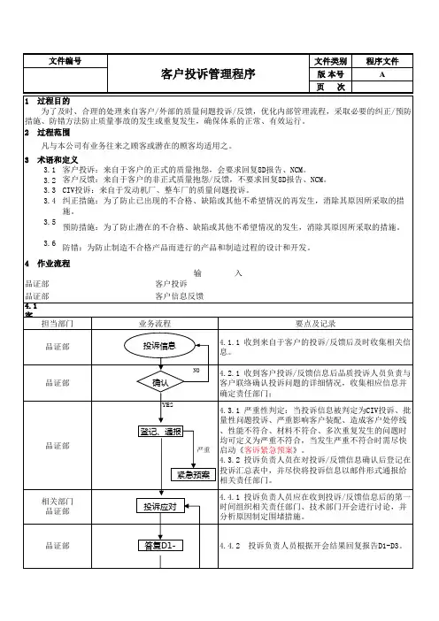 客户投诉管理程序