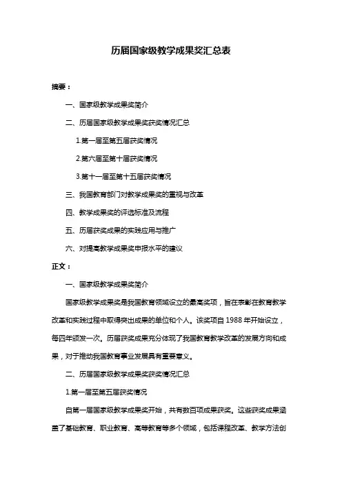 历届国家级教学成果奖汇总表