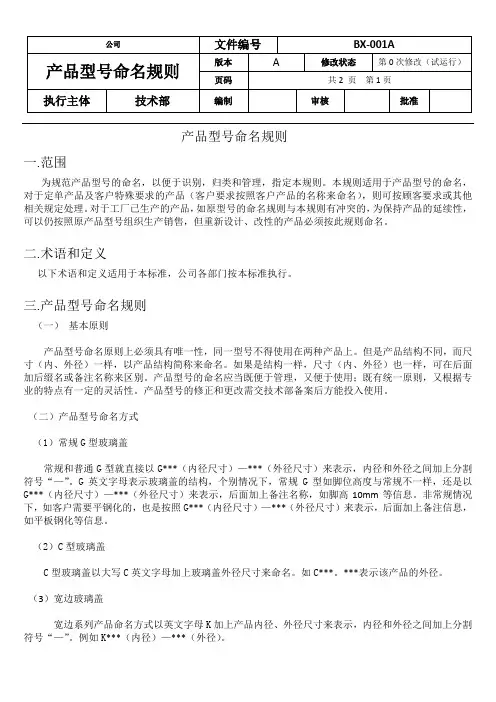 产品型号命名规则
