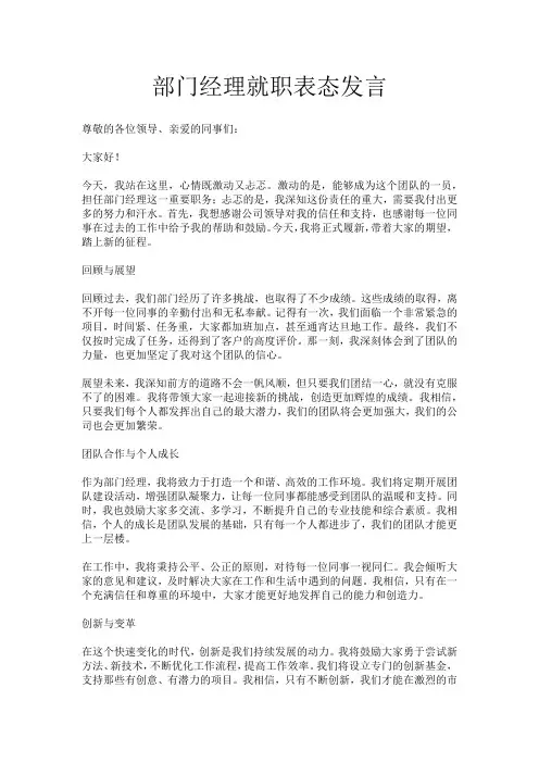 部门经理就职表态发言
