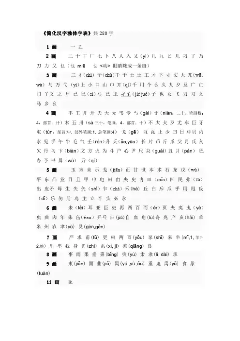 简化汉字独体字表