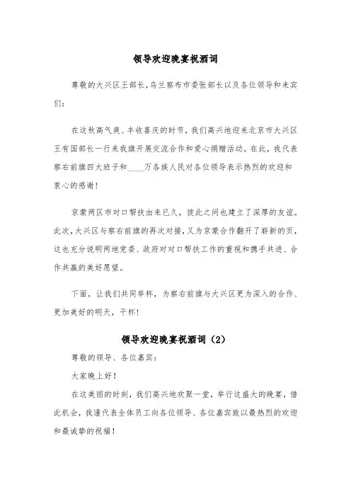 领导欢迎晚宴祝酒词（2篇）