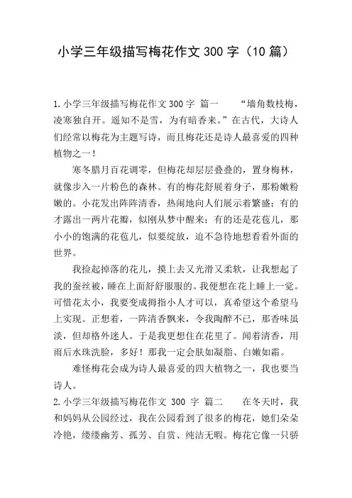 小学三年级描写梅花作文300字(10篇)