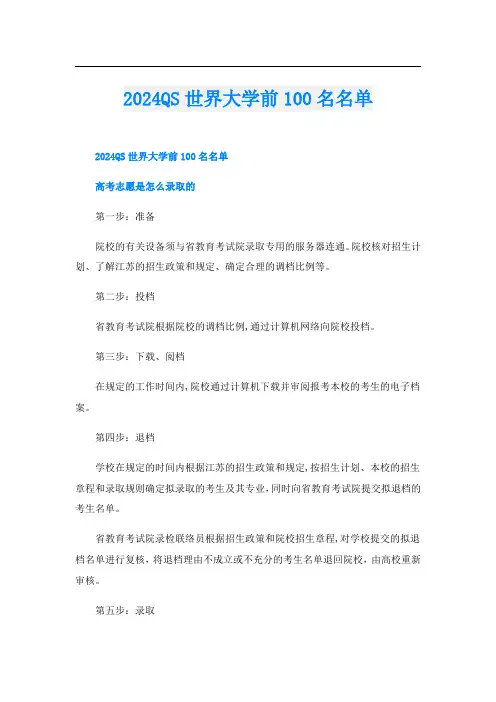 2024QS世界大学前100名名单