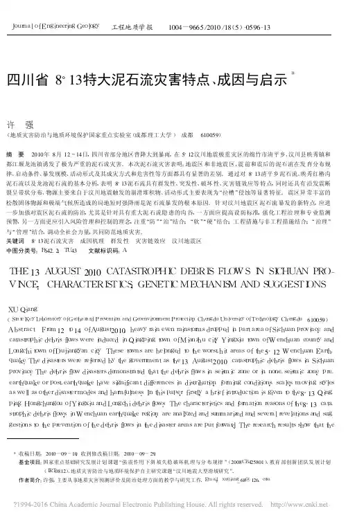 四川省8_13特大泥石流灾害特点_成因与启示_许强