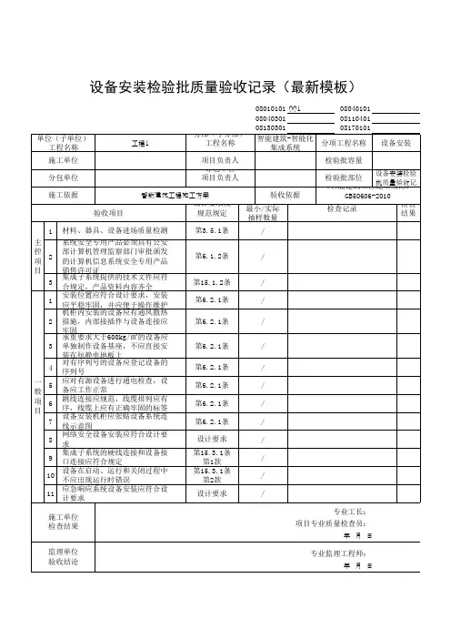 设备安装检验批质量验收记录(最新模板)