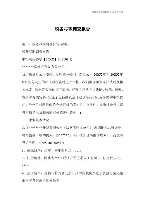 税务尽职调查报告