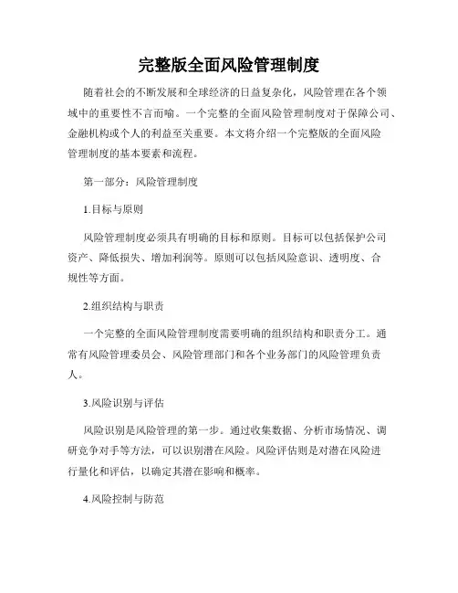 完整版全面风险管理制度