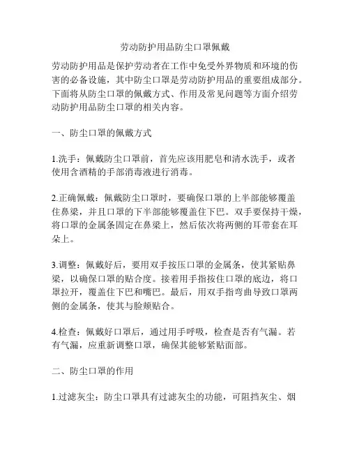 劳动防护用品防尘口罩佩戴
