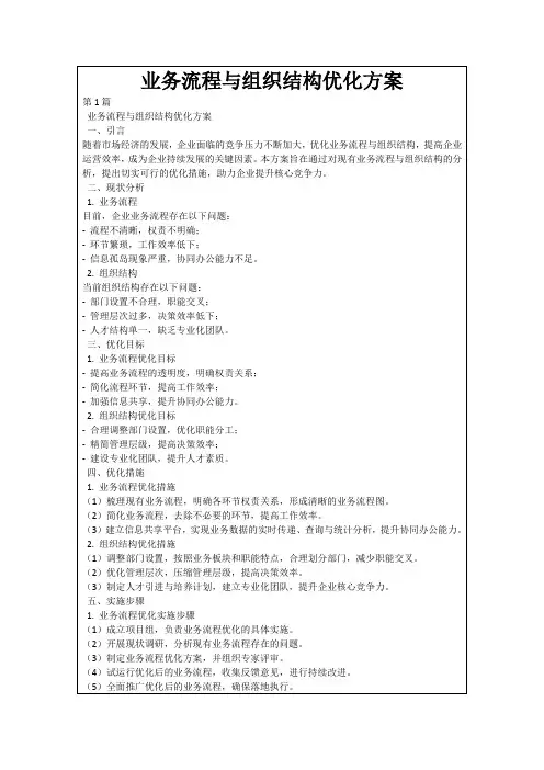 业务流程与组织结构优化方案