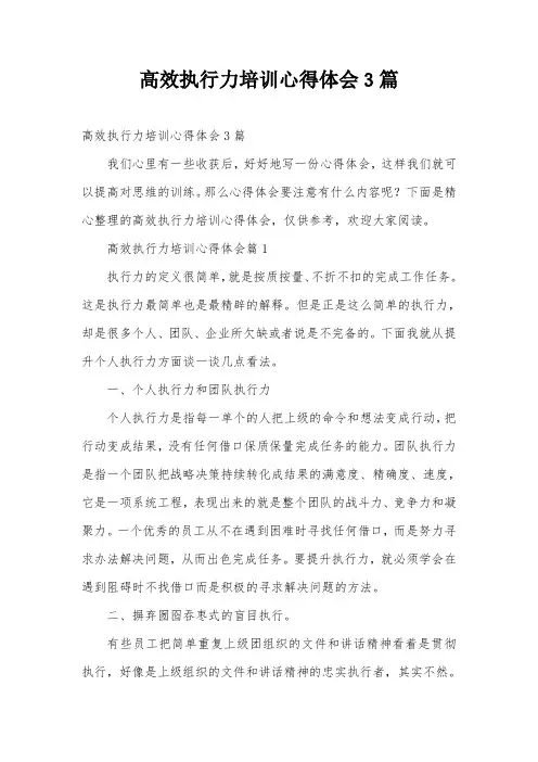 高效执行力培训心得体会3篇