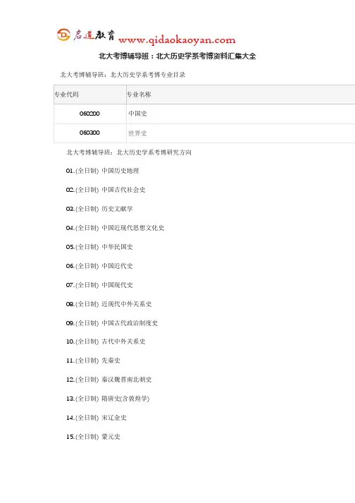 北大考博辅导班：北大历史学系考博资料汇集大全