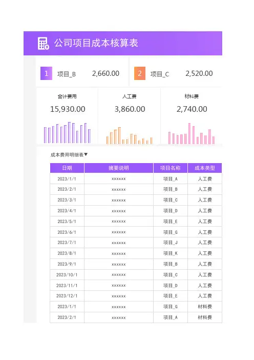 公司项目核算表格模板