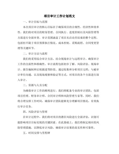 项目审计工作计划范文