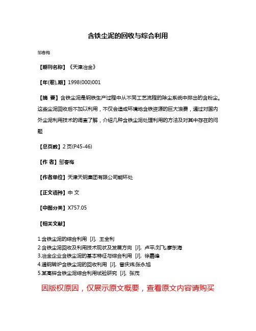 含铁尘泥的回收与综合利用