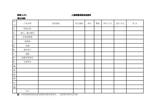 安全防范系统资料表格