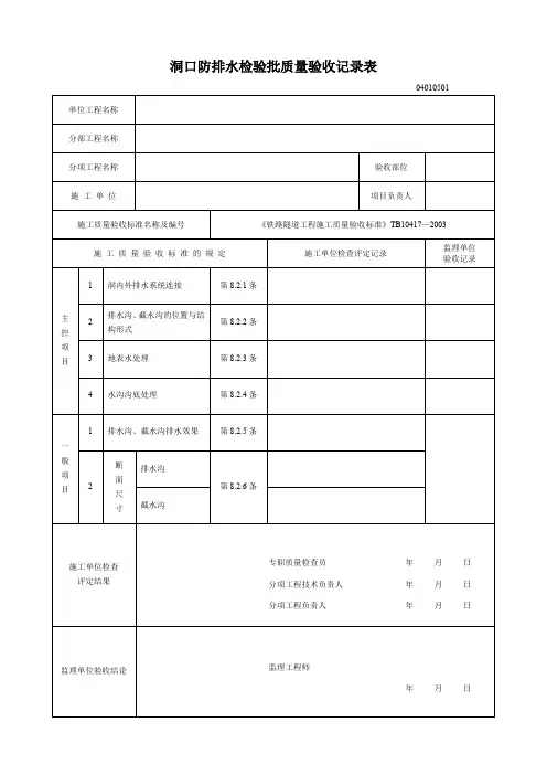 公路隧道工程防水和排水表格