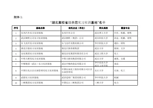 湖北高校省级示范练习实训基地名单