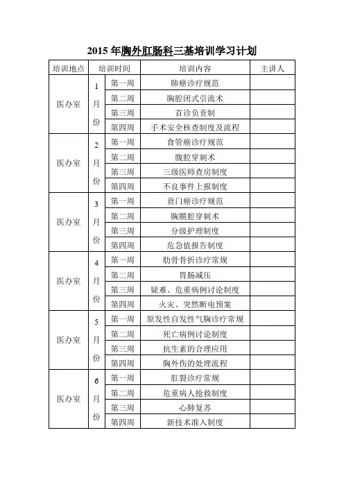 2015年胸外科三基三严学习计划