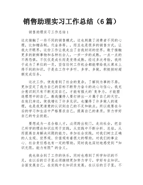 销售助理实习工作总结(6篇)