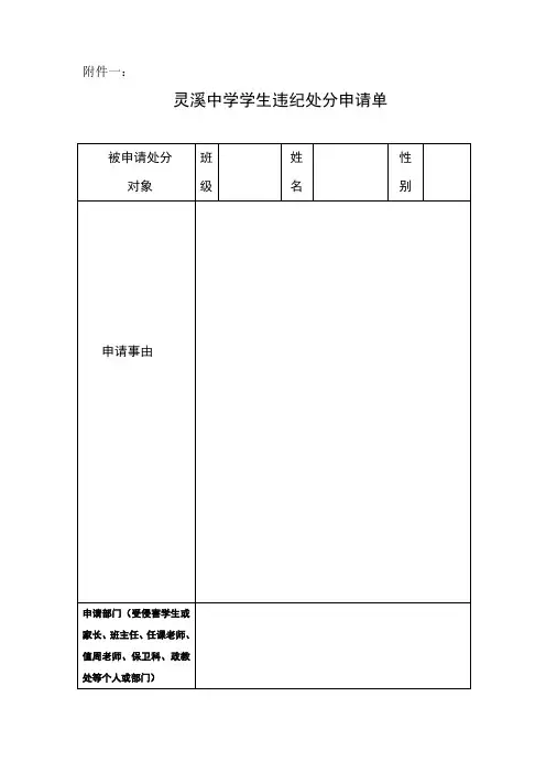 灵溪中学学生违纪处罚各表格