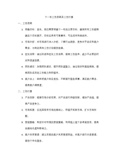 下一年工作思路及工作打算