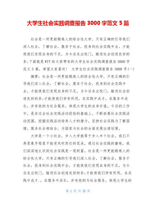 大学生社会实践调查报告3000字范文5篇