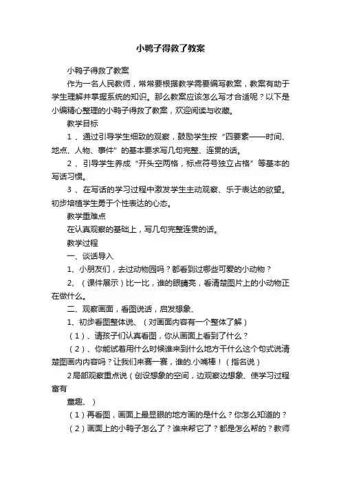 小鸭子得救了教案