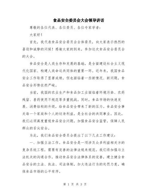 食品安全委员会大会领导讲话